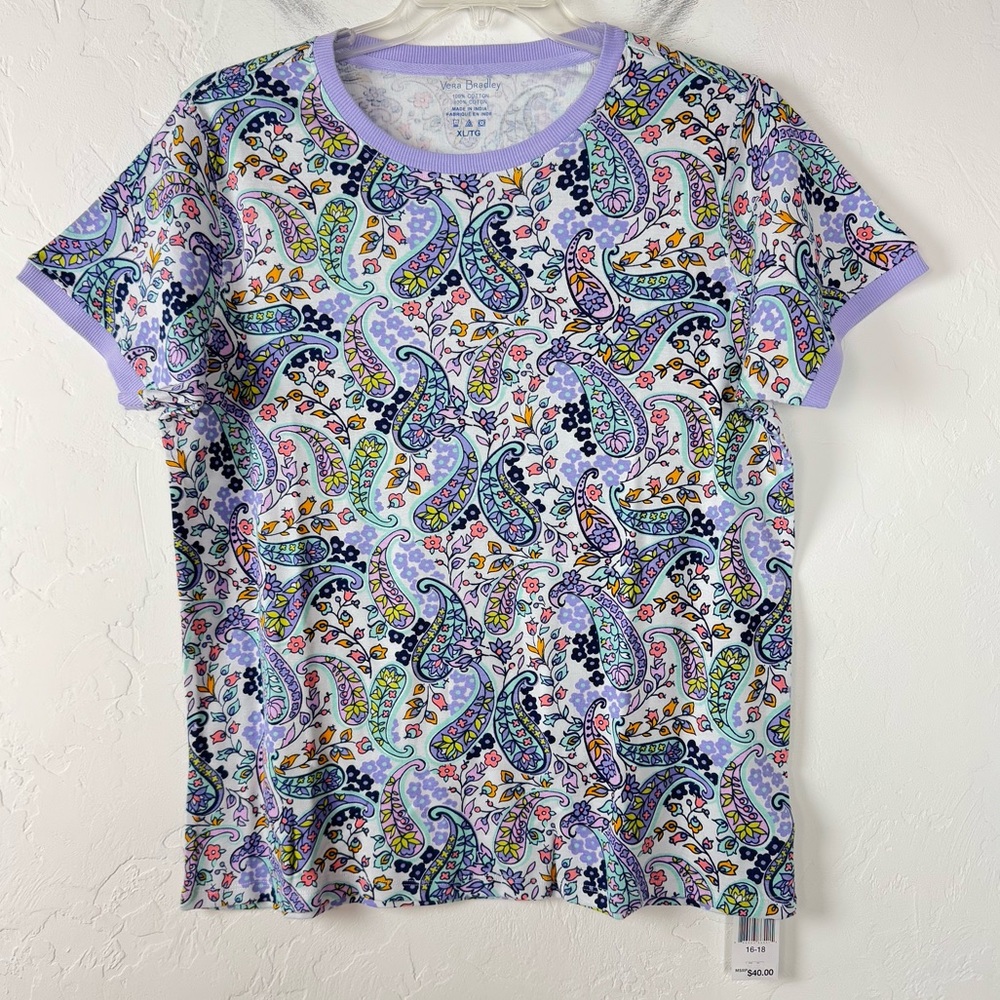 Vera Bradley Shirt Knit Top Tee PJ Pajama Sleep Maddalena Paisley Soft Floral